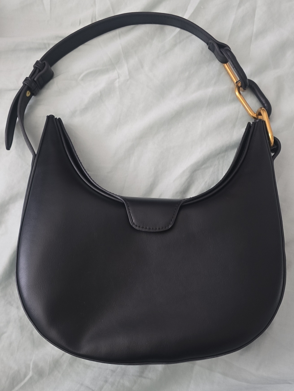 Madison West Black Crescent Shoulder Bag with Gold Hardware